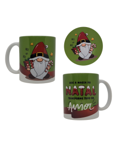 CANECA COM ABAFADOR NATAL ELFO