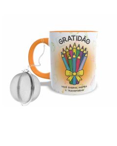 CANECA COM INFUSOR GRATIDÃO PROF