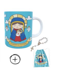 Caneca + kit terço N.S. Perpétuo Socorro