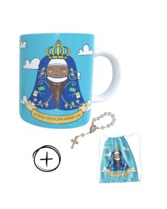 Caneca + kit terço N.S. Aparecida