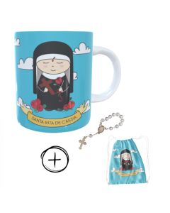 Caneca + kit terço Santa Rita