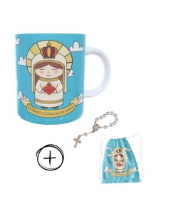 Caneca + kit terço Sagrado Coração de Maria