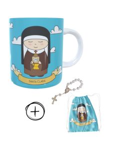 Caneca + kit terço Santa Clara