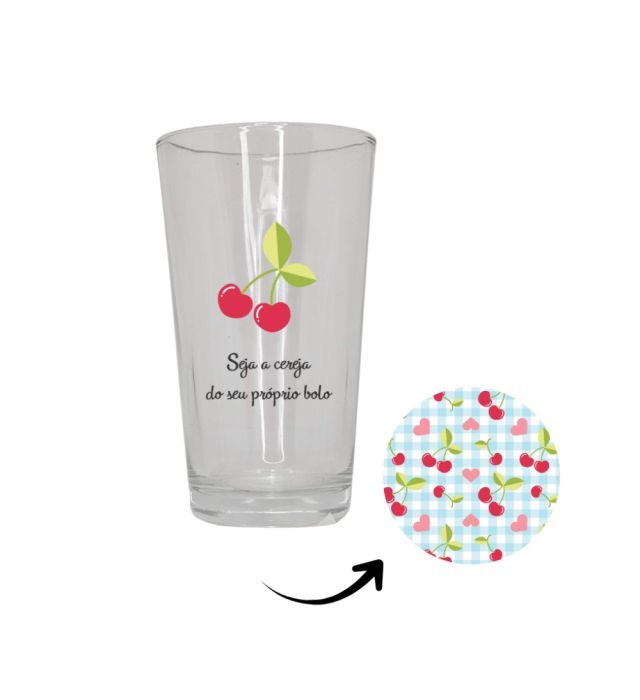 COPO DE SUCO + PORTA COPOS CEREJINHAS