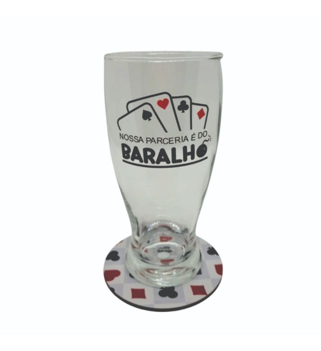 COPO VIDRO + PORTA COPOS BARALHO