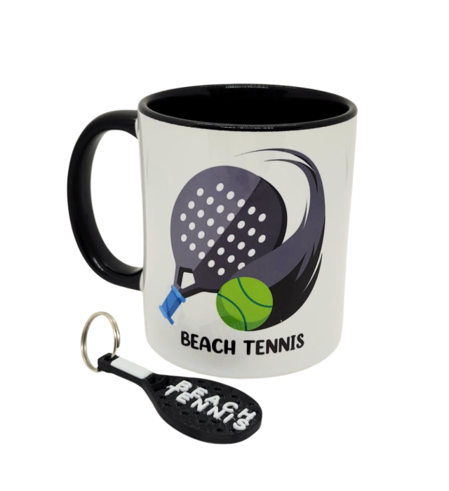 CANECA BRANCA + CHAVEIRO BEACH TENNIS