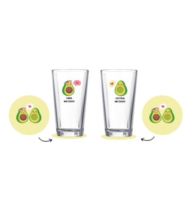 PAR DE COPOS + PORTA COPOS MINHA METADE