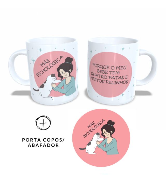 CANECA + ABAFADOR MÃE BICHOLÓGICA GATO