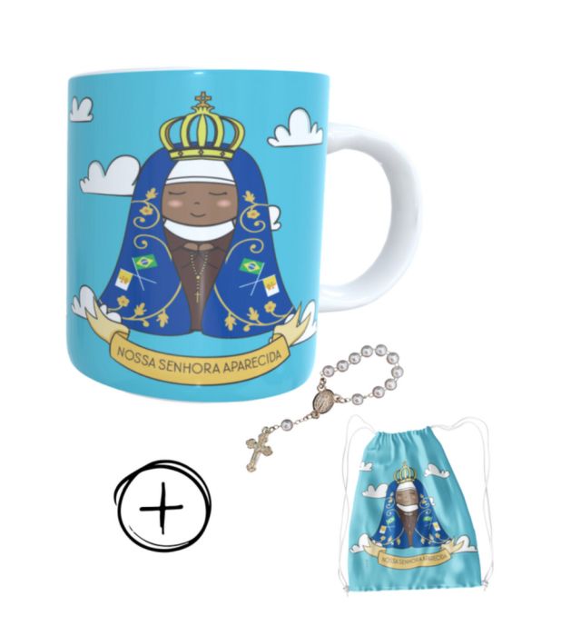 Caneca + kit terço N.S. Aparecida
