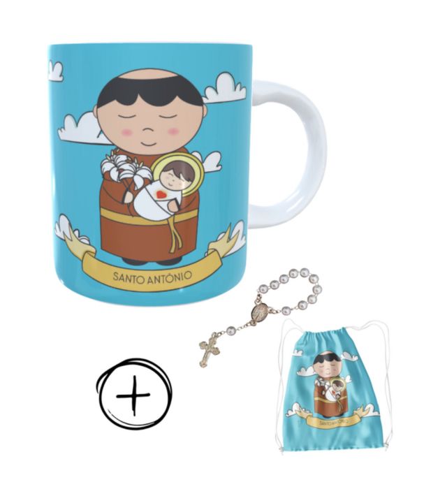 Caneca + kit terço Santo Antônio