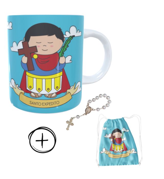 Caneca + kit terço Santo Expedito
