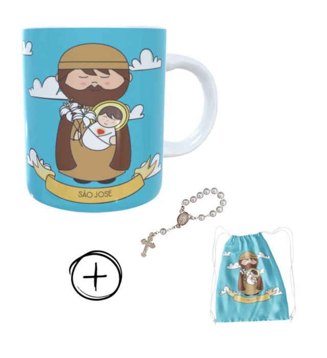 Caneca + kit terço São José